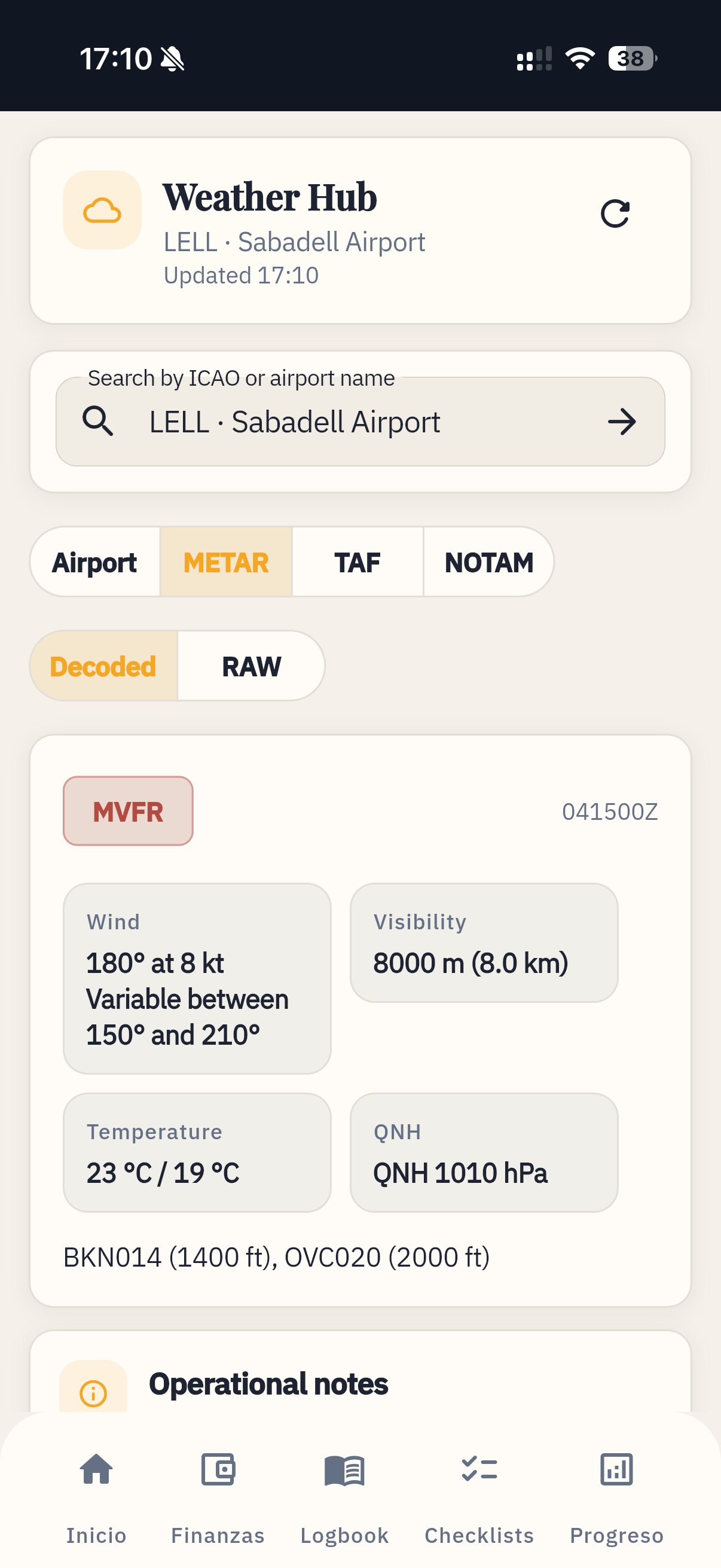 Vista de meteo en Pilot Life Manager